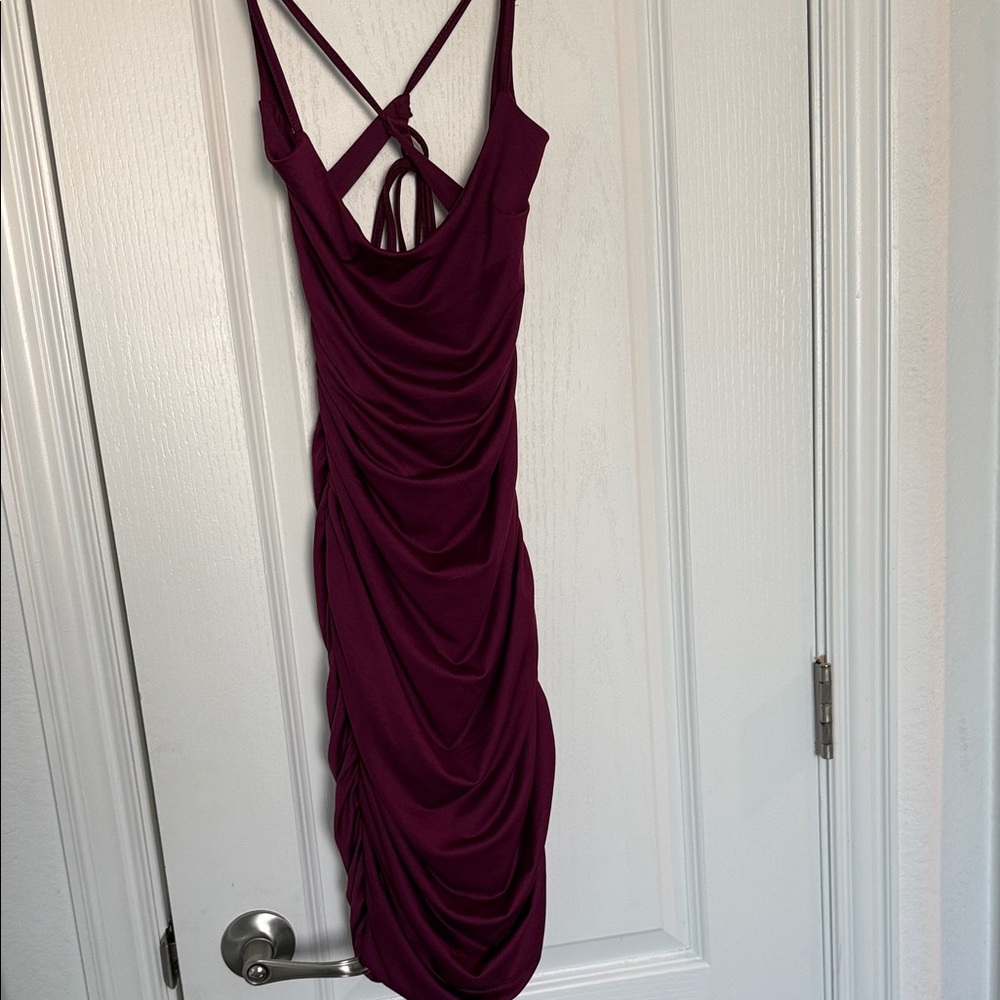 Elegant Burgundy Ruched Dress